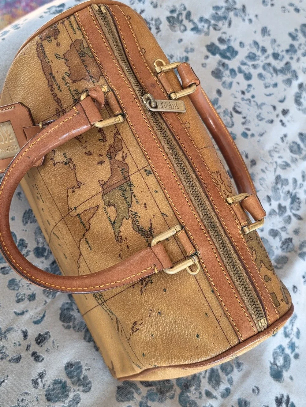 Authentic Alviero Martini Vintage Map-Print Satchel Handbag